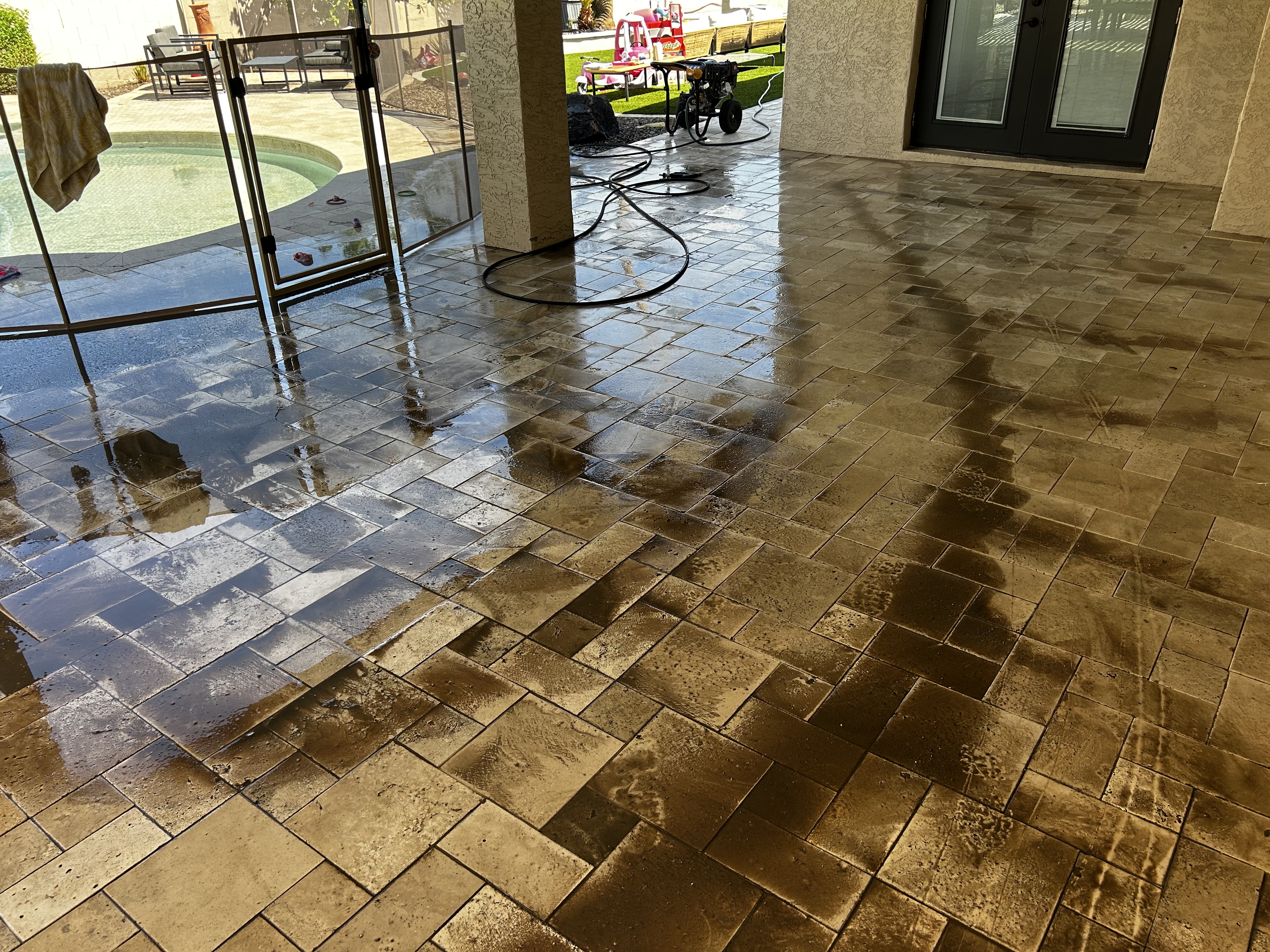 Patio before pressure washing